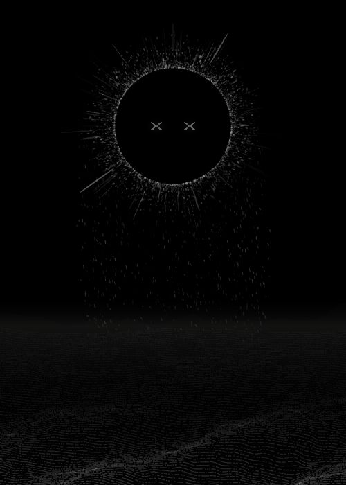UMBRA rare X eye trait animation over a monochrome particle landscape